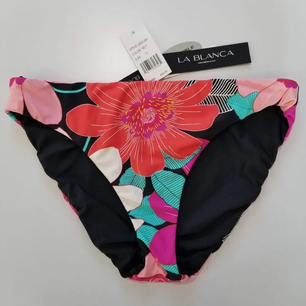 La Blanca In Full Bloom Reversible Side Shirred Hipster Bikini Bottoms 12 - Picture 2 of 10
